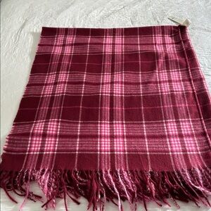 Francesca's Collections Plum & Pink Plaid Fringe Wrap